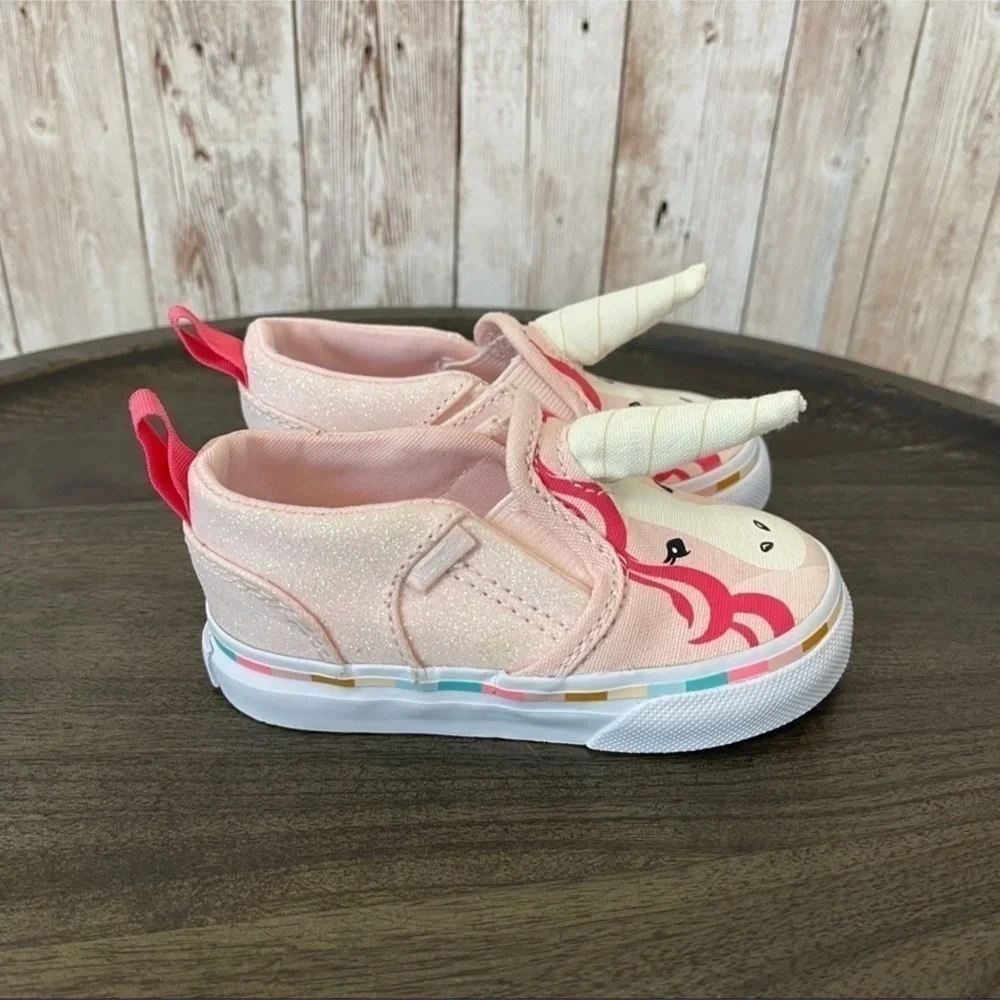 Vans Asher V Slip-On Pink Unicorn Sneaker Size 4.5 Toddler‎